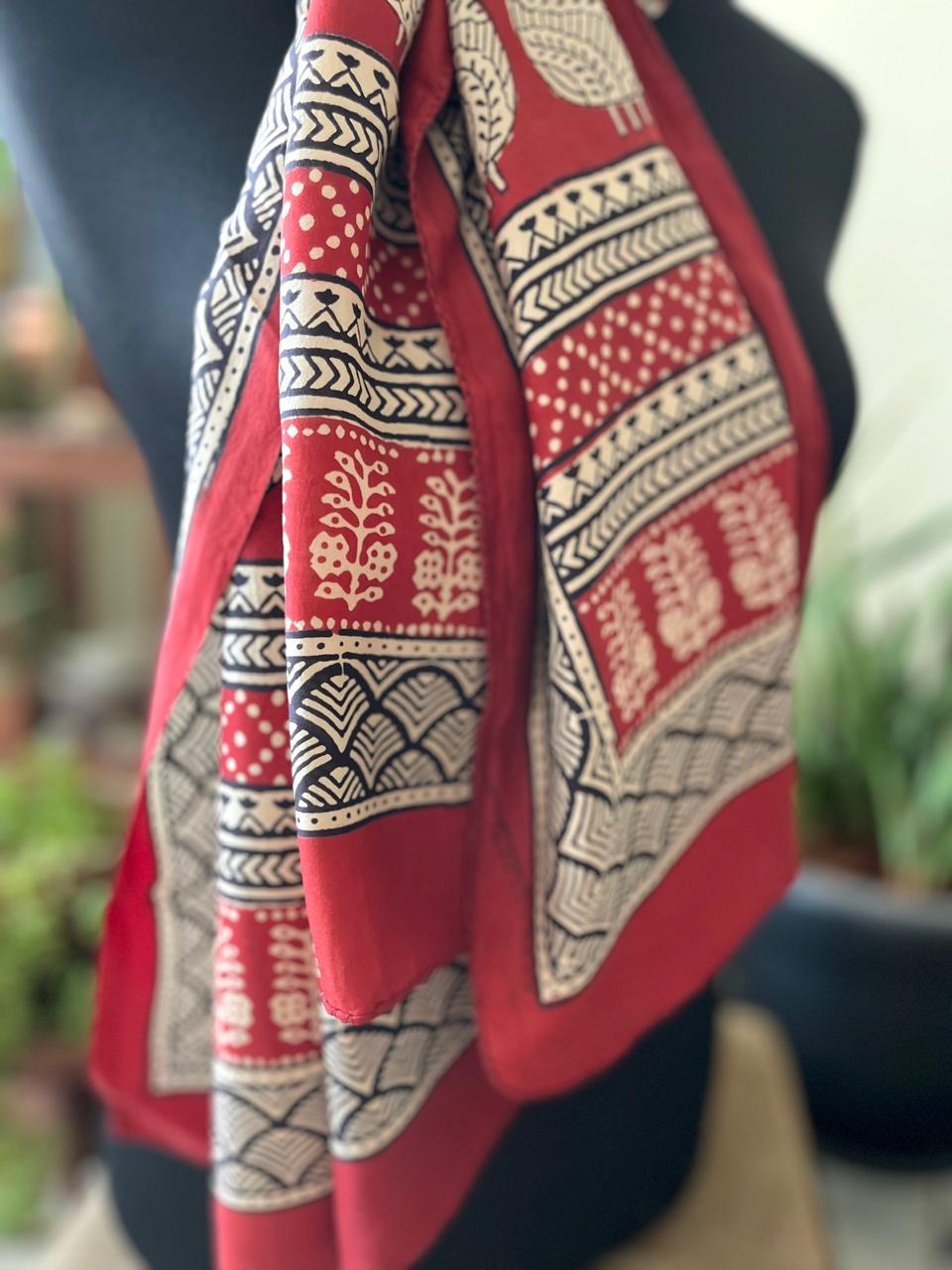 Beautiful Crepe Bagh Handblock Print Stole- Multicolor
