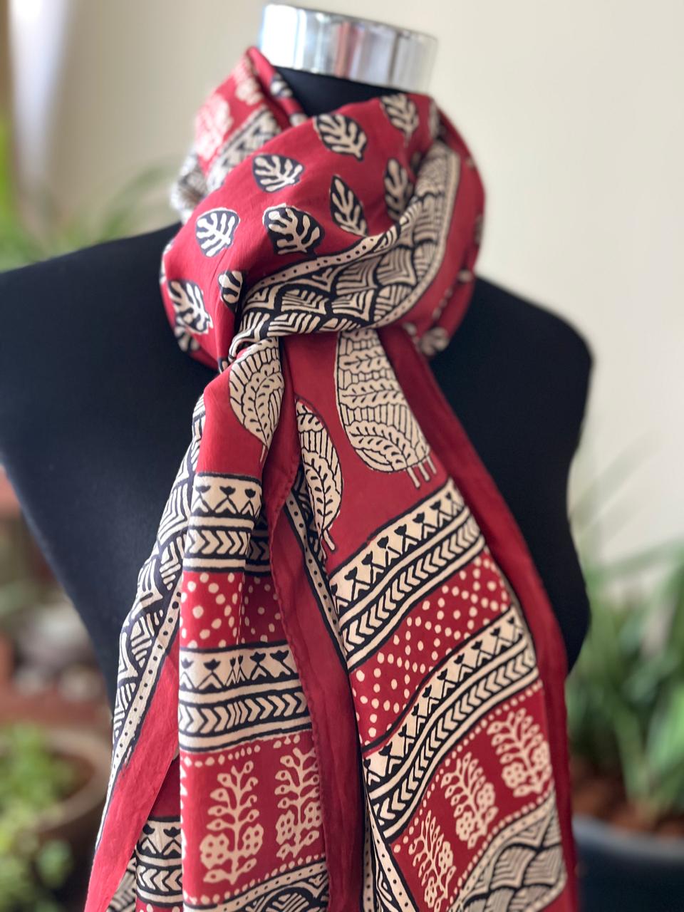 Beautiful Crepe Bagh Handblock Print Stole- Multicolor