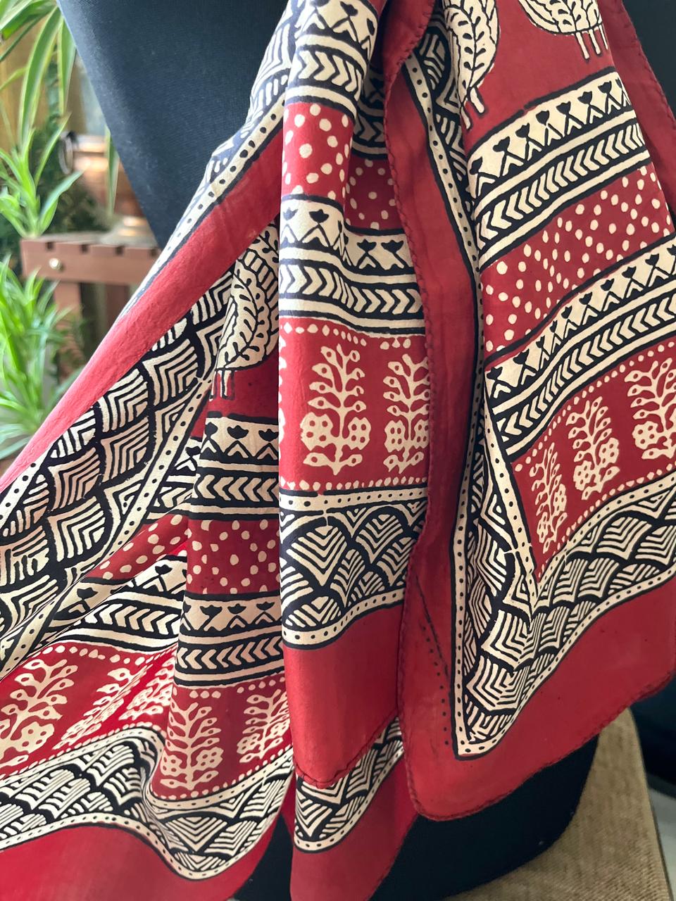 Beautiful Crepe Bagh Handblock Print Stole- Multicolor