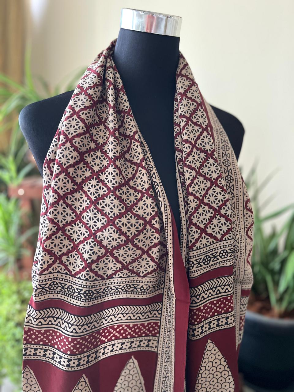 Beautiful Crepe Bagh Handblock Print Stole- Multicolor