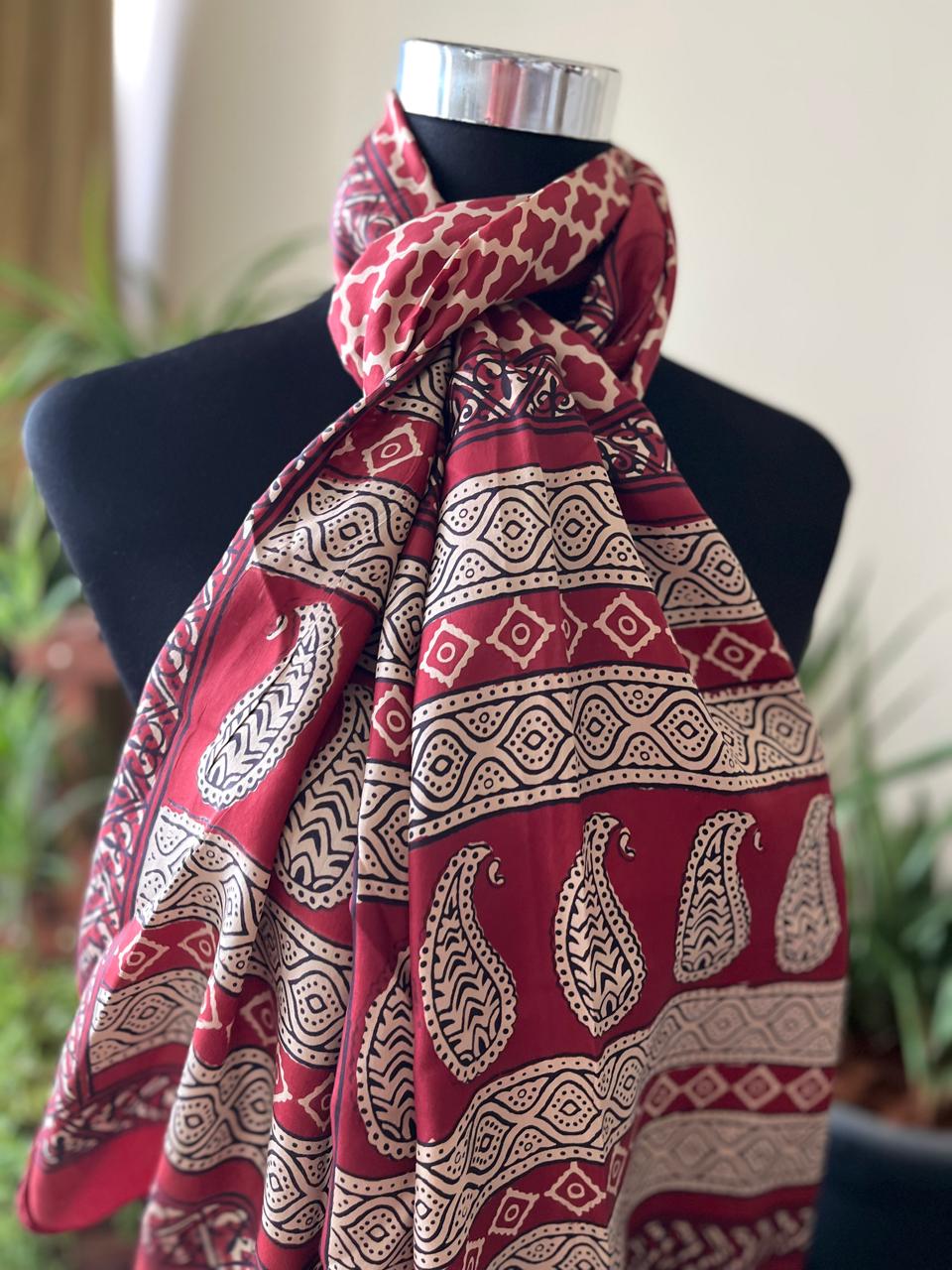 Beautiful Crepe Bagh Handblock Print Stole- Multicolor