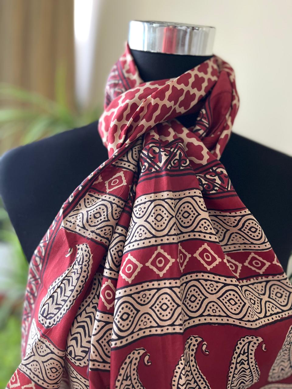 Beautiful Crepe Bagh Handblock Print Stole- Multicolor