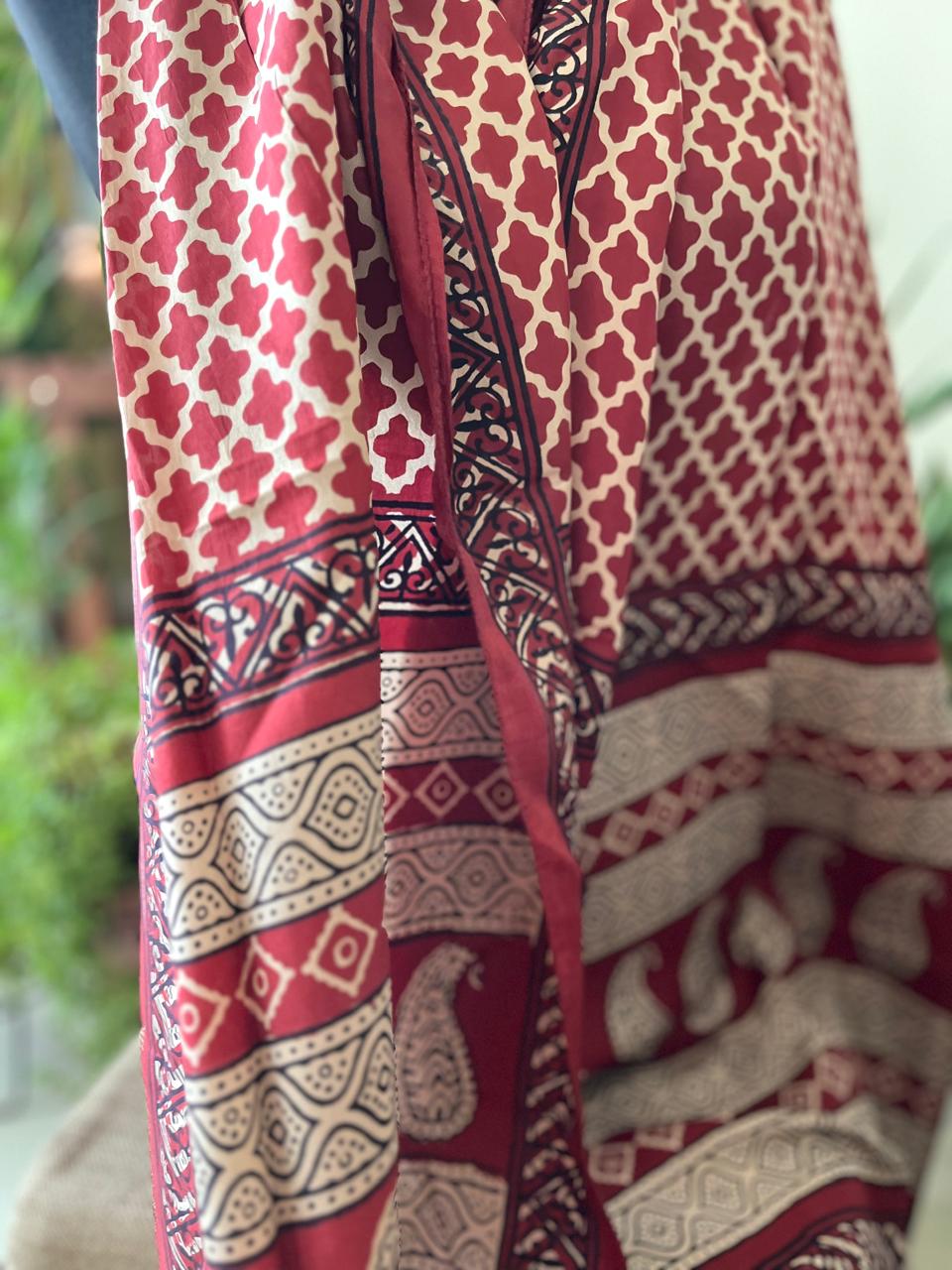 Beautiful Crepe Bagh Handblock Print Stole- Multicolor