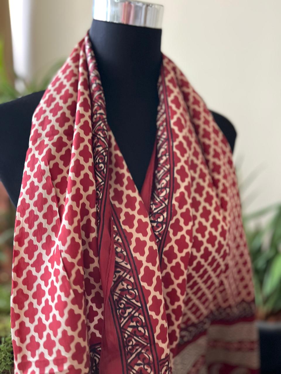 Beautiful Crepe Bagh Handblock Print Stole- Multicolor