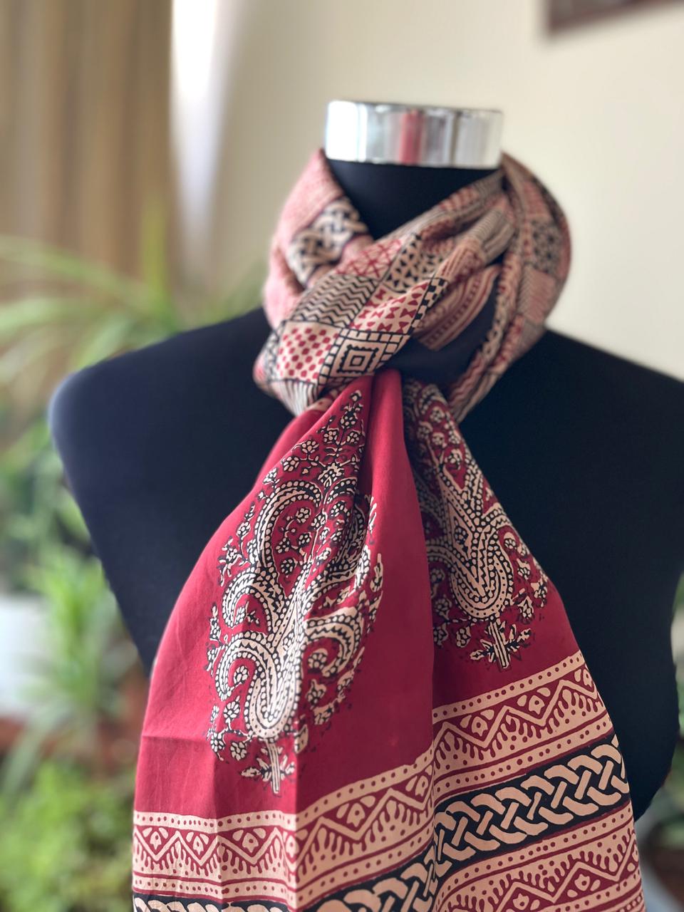 Beautiful Crepe Bagh Handblock Print Stole- Multicolor