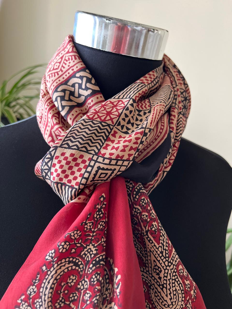 Beautiful Crepe Bagh Handblock Print Stole- Multicolor