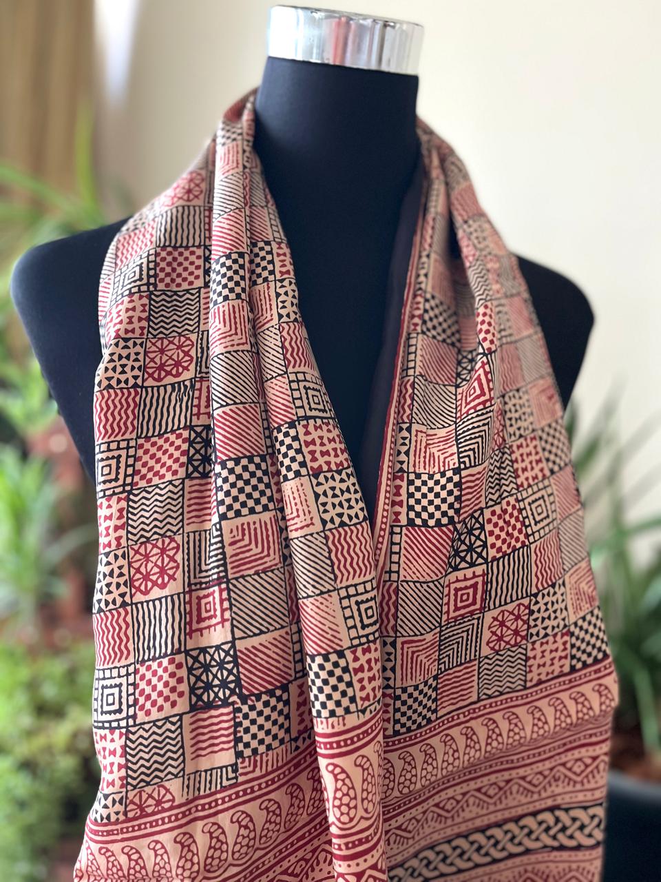 Beautiful Crepe Bagh Handblock Print Stole- Multicolor