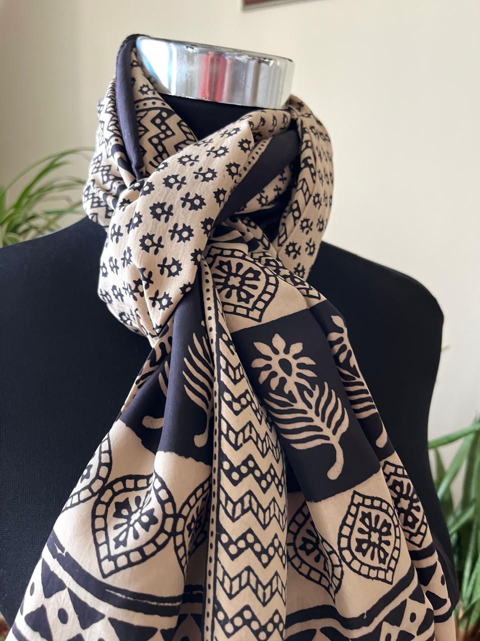 Beautiful Crepe Bagh Handblock Print Stole- Multicolor