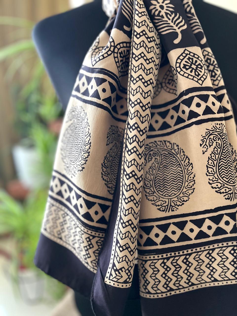 Beautiful Crepe Bagh Handblock Print Stole- Multicolor