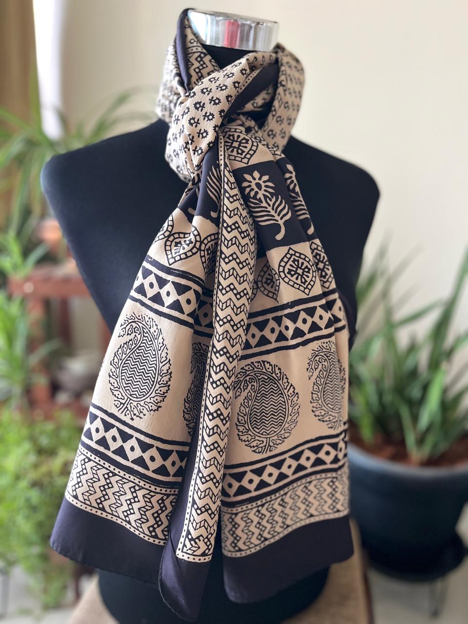 Beautiful Crepe Bagh Handblock Print Stole- Multicolor