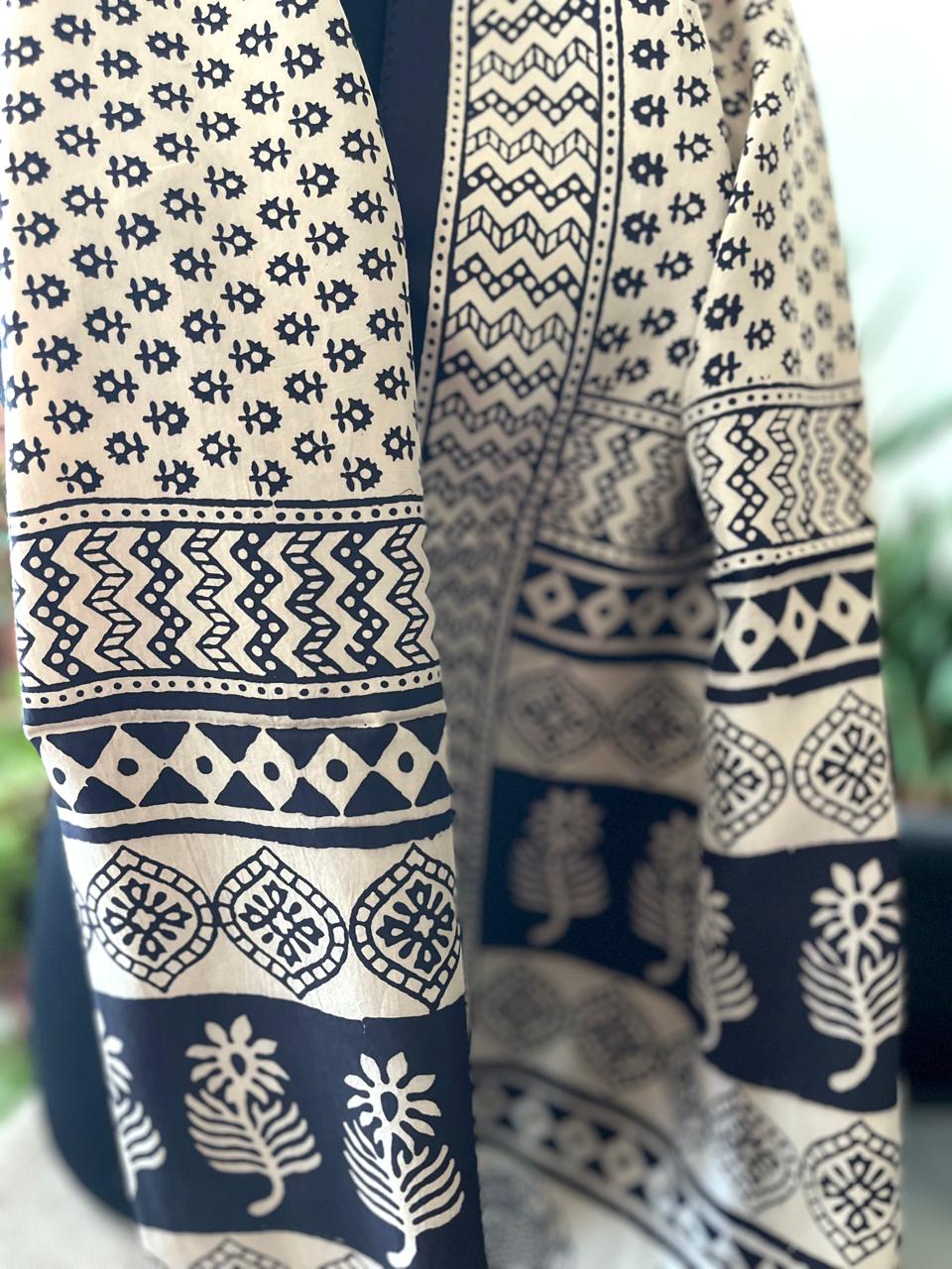 Beautiful Crepe Bagh Handblock Print Stole- Multicolor