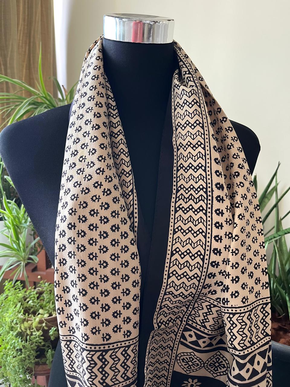 Beautiful Crepe Bagh Handblock Print Stole- Multicolor