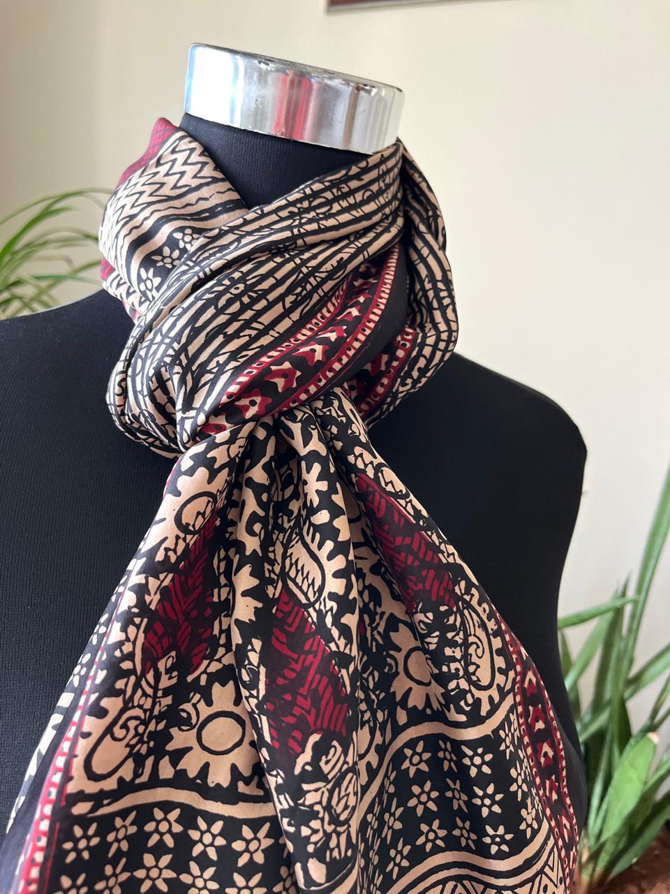 Beautiful Crepe Bagh Handblock Print Stole- Multicolor