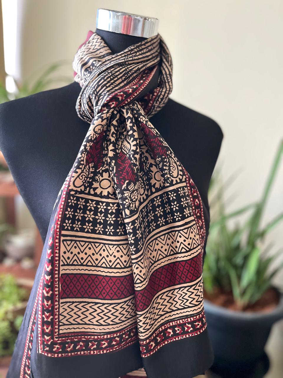 Beautiful Crepe Bagh Handblock Print Stole- Multicolor