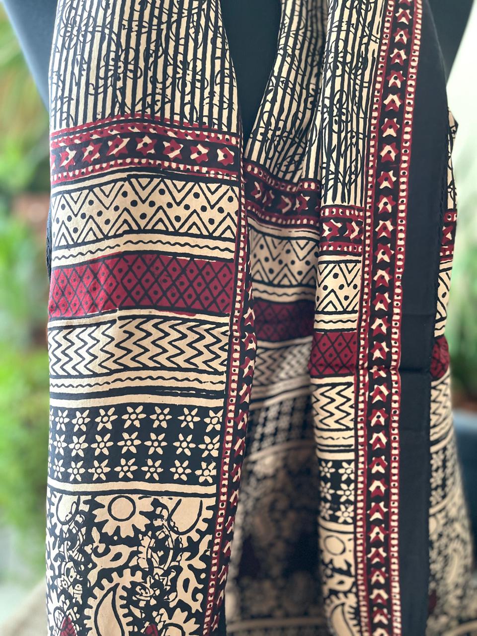 Beautiful Crepe Bagh Handblock Print Stole- Multicolor