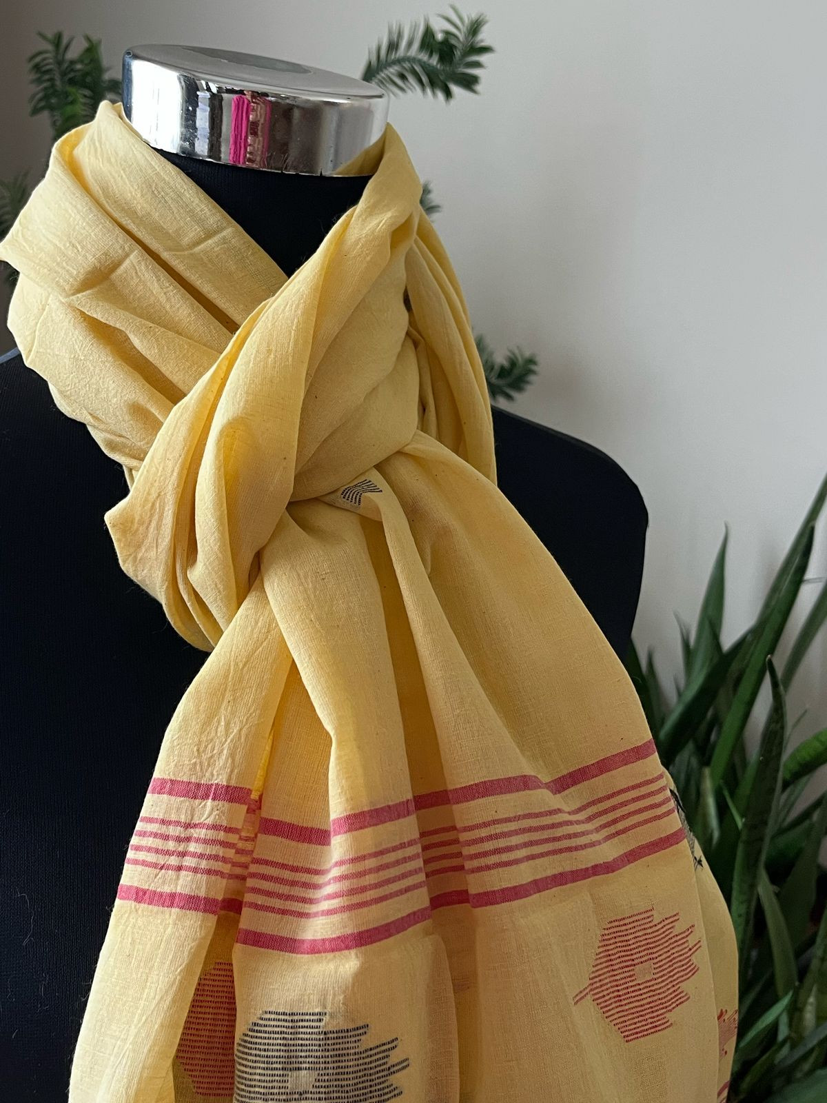 Soft Pure Cotton Jamdani Handloom Stole - Yellow