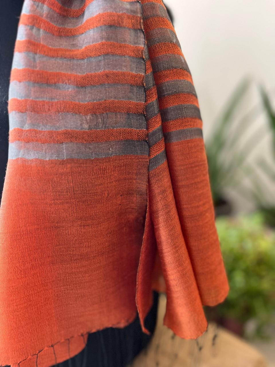 Gorgeous Woven Silk Wool Stole - Rust
