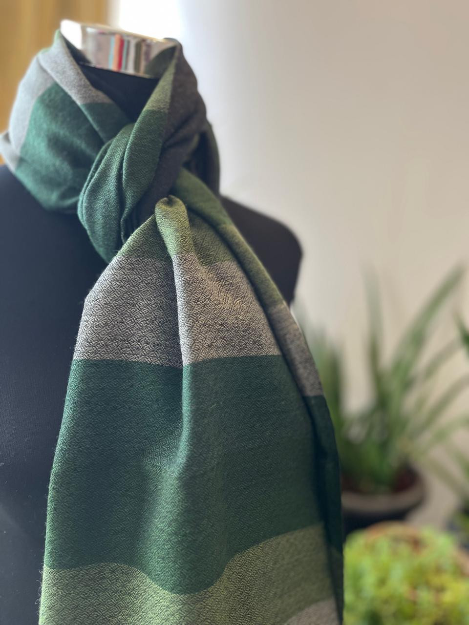 Very stylish Reversible Pure Wool Handwoven Stole - Forest Mist