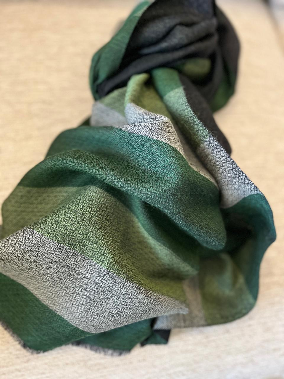 Very stylish Reversible Pure Wool Handwoven Stole - Forest Mist