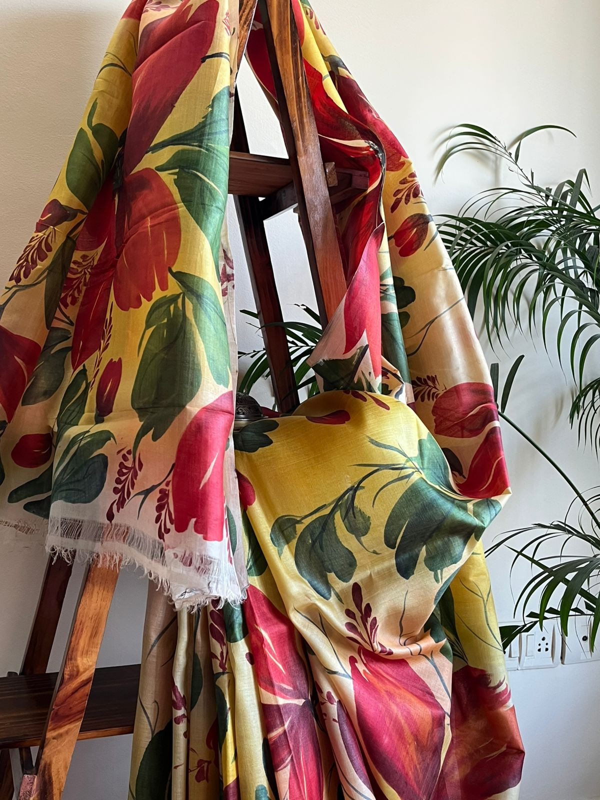 Very exclusive Pure Tussar Silk Saree with Handpainted- Pale Yellow