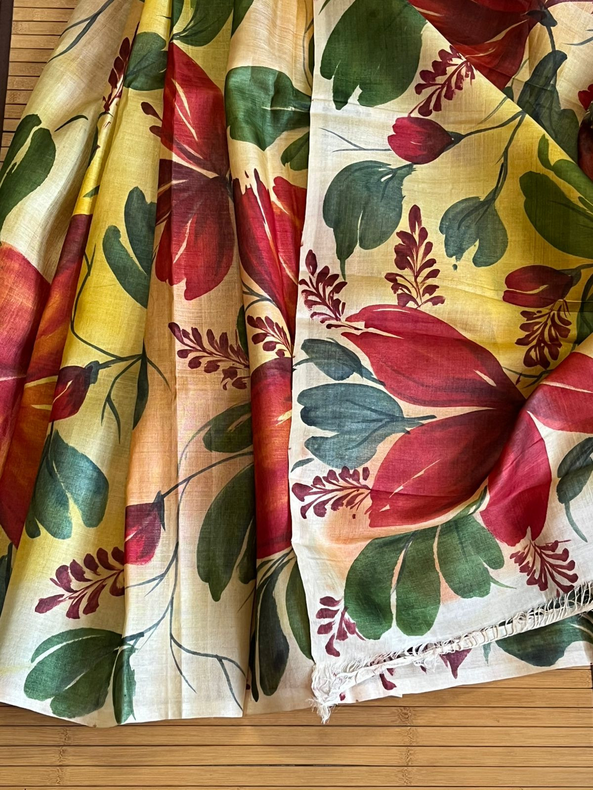 Very exclusive Pure Tussar Silk Saree with Handpainted- Pale Yellow