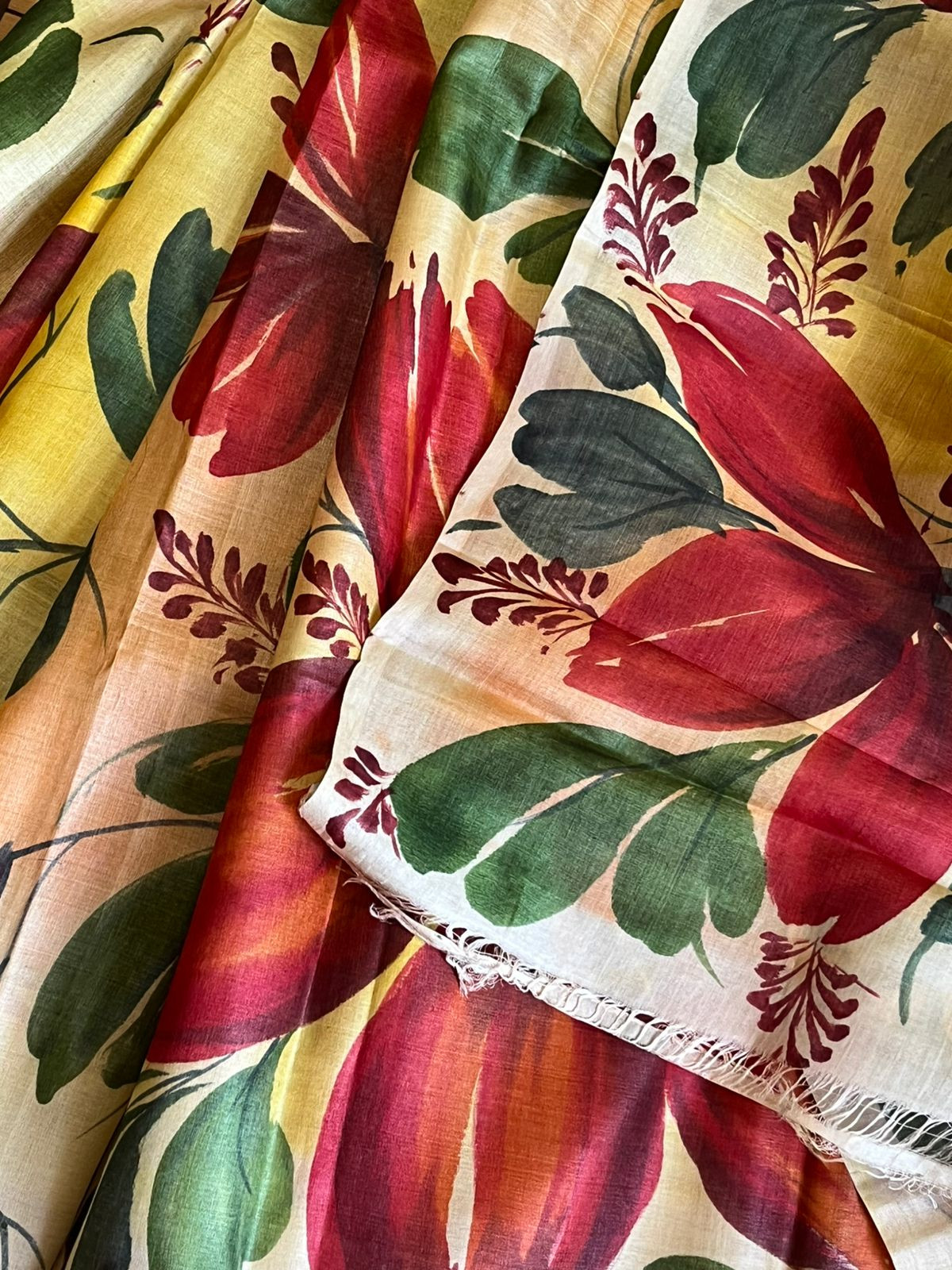 Very exclusive Pure Tussar Silk Saree with Handpainted- Pale Yellow