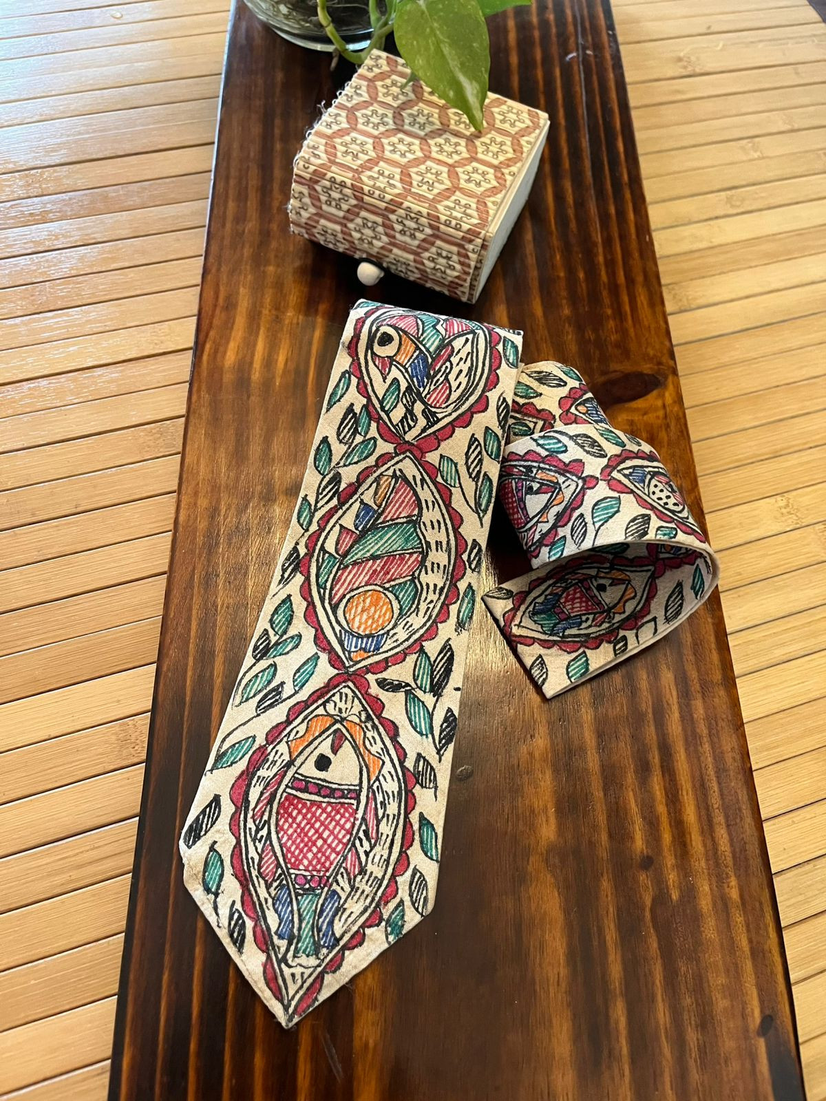 Pure Silk Handpainted Madhubani Tie