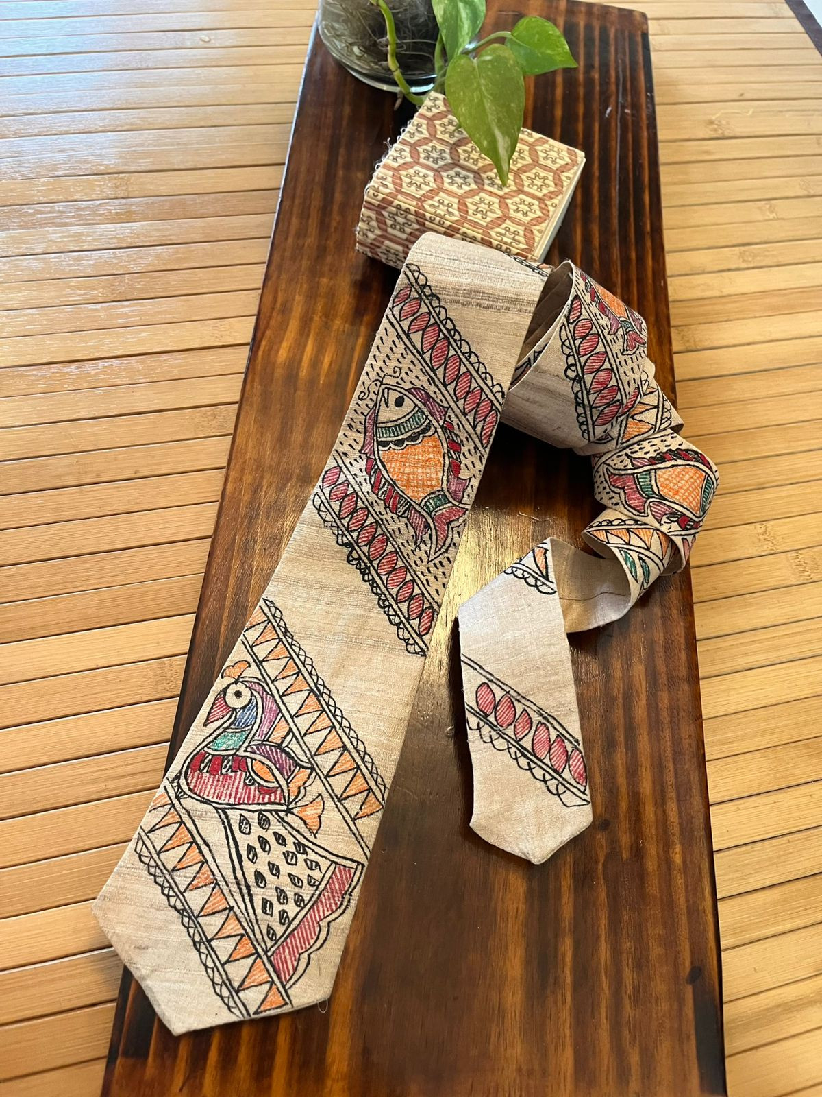 Pure Silk Handpainted Madhubani Tie