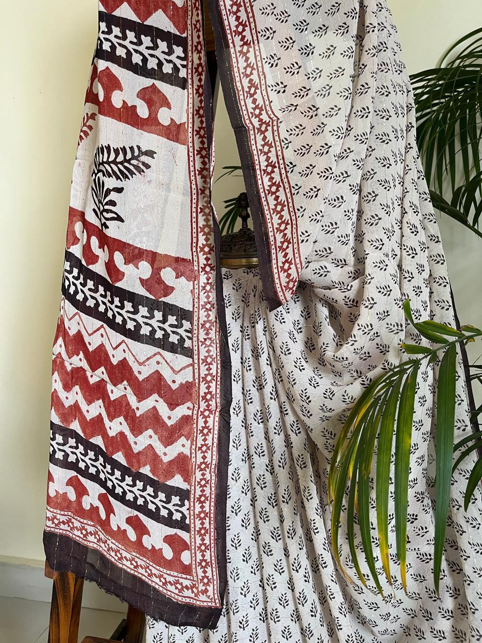 Georgette Bagh Handblock Saree - Beige