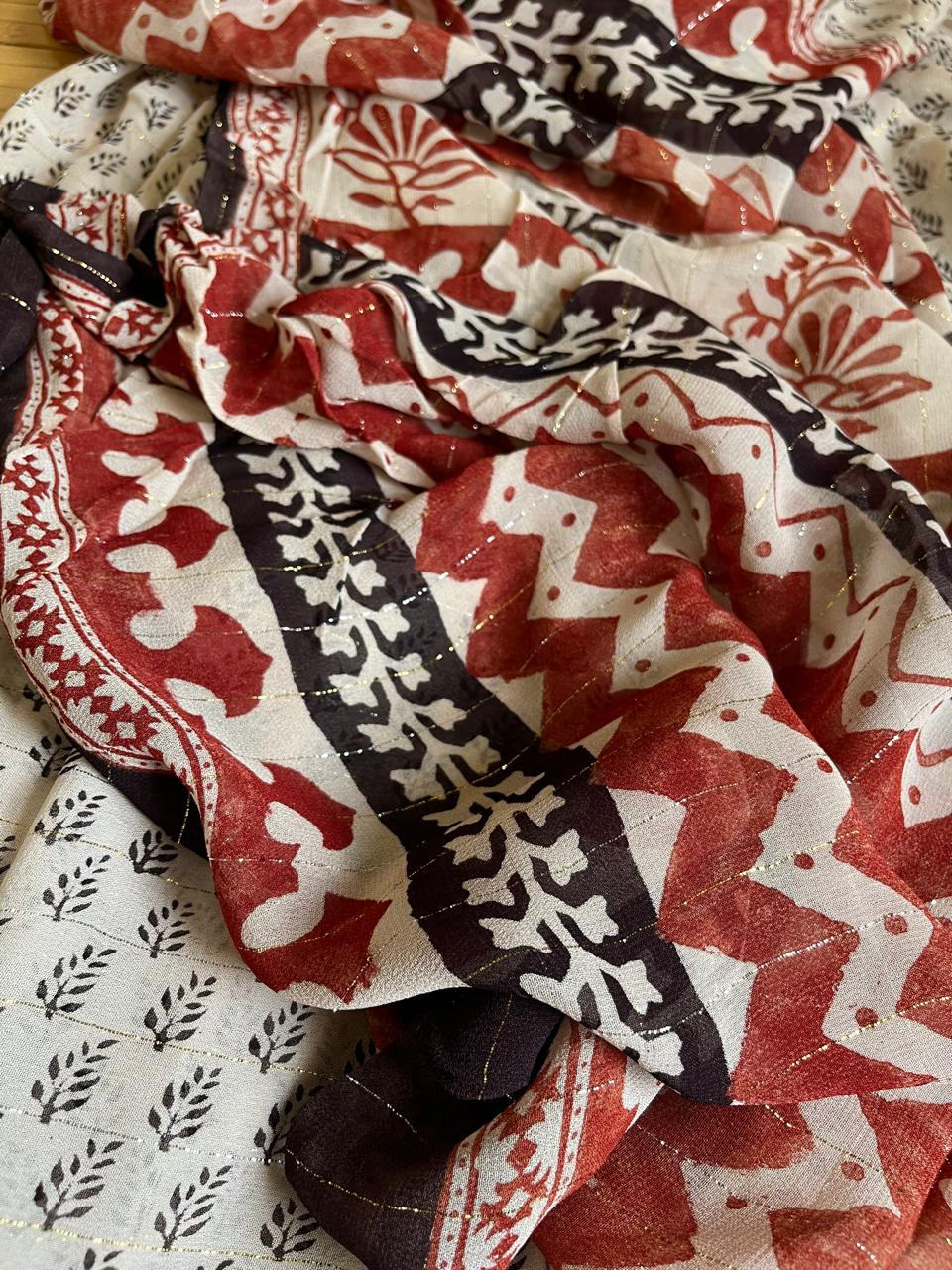 Georgette Bagh Handblock Saree - Beige