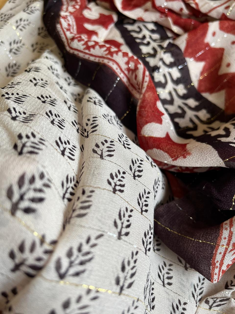 Georgette Bagh Handblock Saree - Beige