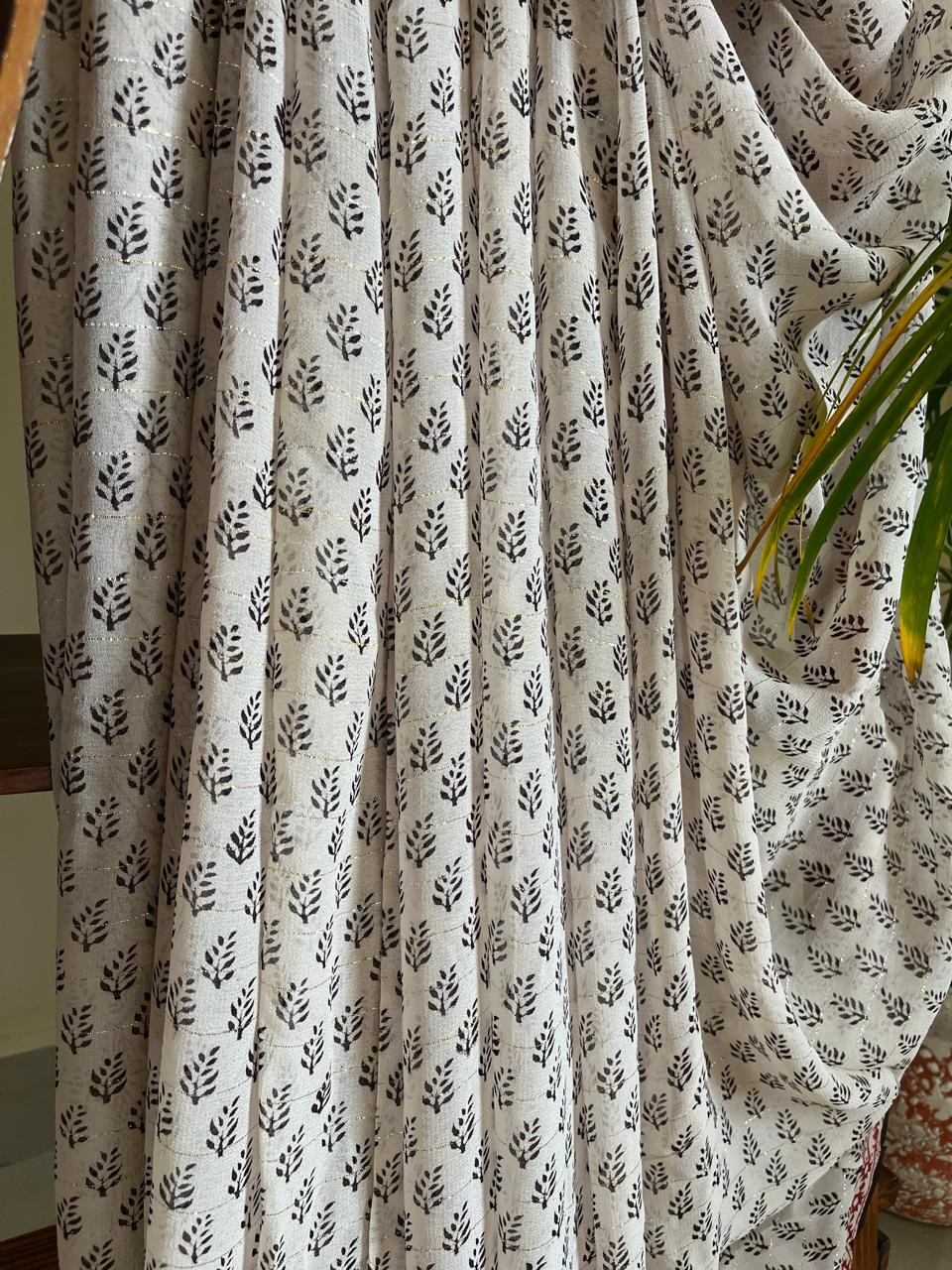 Georgette Bagh Handblock Saree - Beige