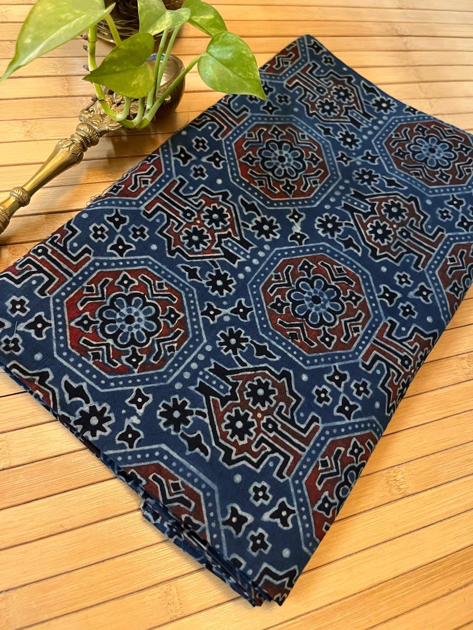 Pure cotton Handblock Ajrakh Kurta fabric