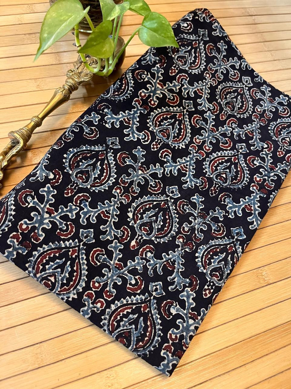 Pure cotton Handblock Ajrakh Kurta fabric