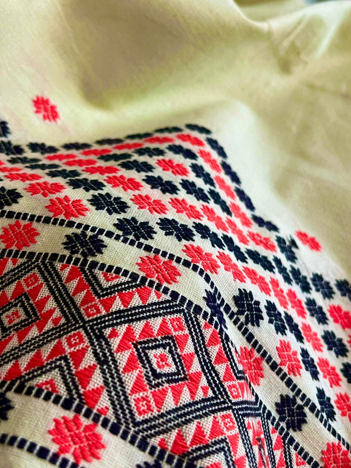 Handwoven Pure Cotton Kurta material from Assam - Mint Green