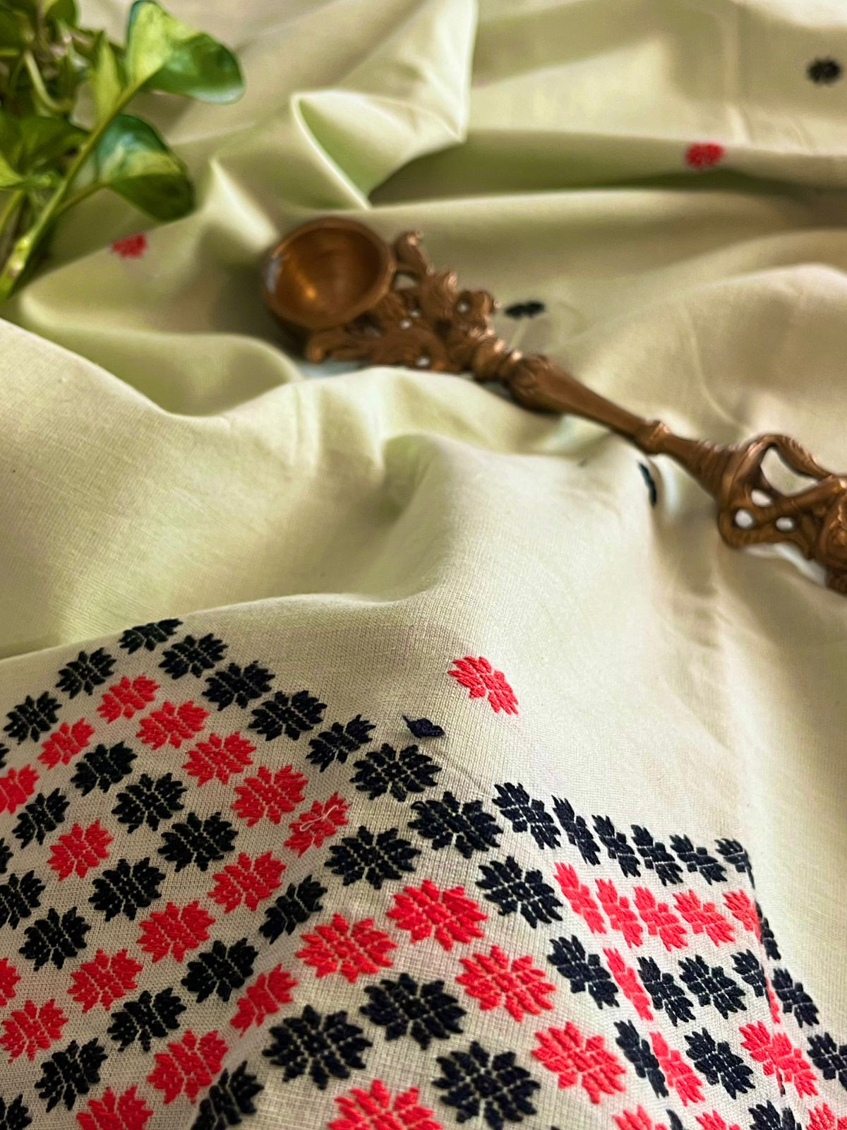 Handwoven Pure Cotton Kurta material from Assam - Mint Green