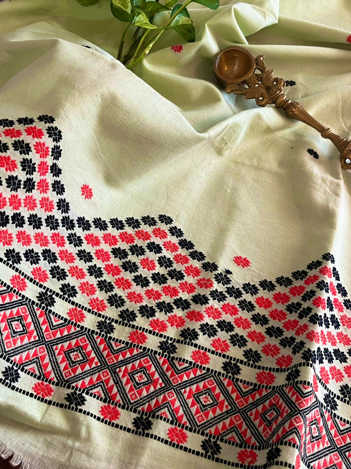 Handwoven Pure Cotton Kurta material from Assam - Mint Green