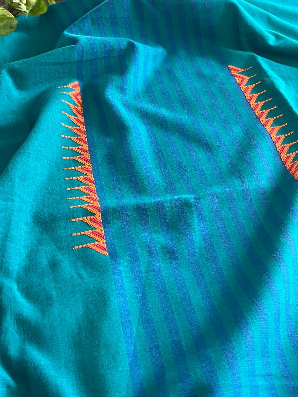 Pure cotton Handwoven Kurta with extra weft weaving - Sea Green