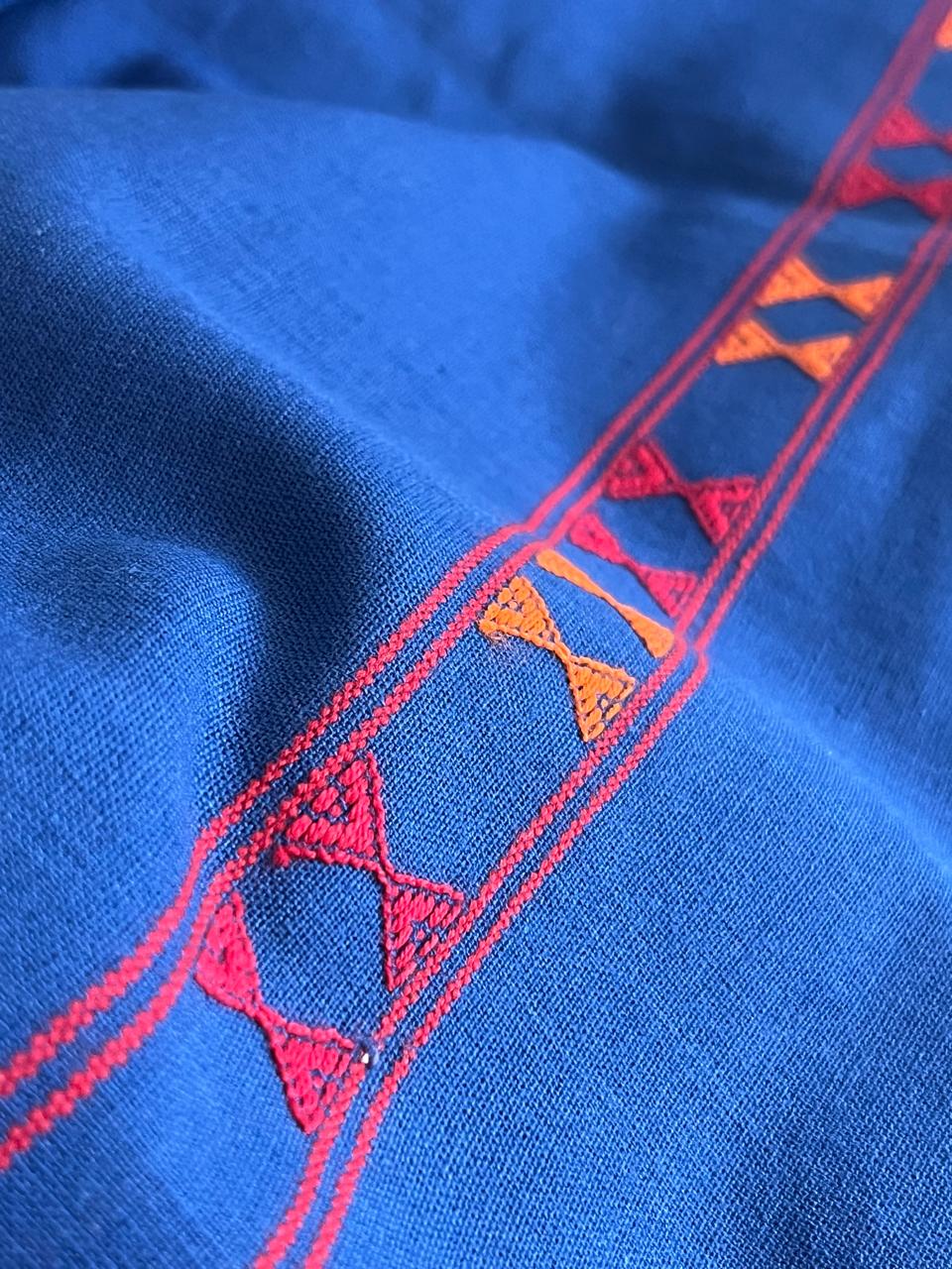 Pure cotton Handwoven Kurta with extra weft weaving - Blue