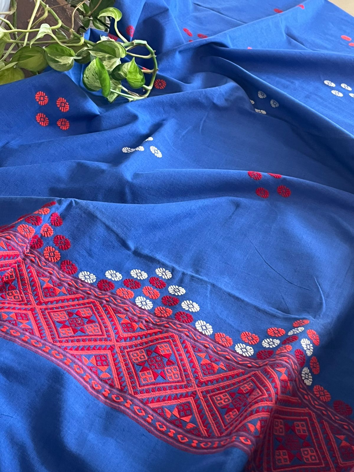 Handwoven Pure Cotton Kurta material from Assam - Blue