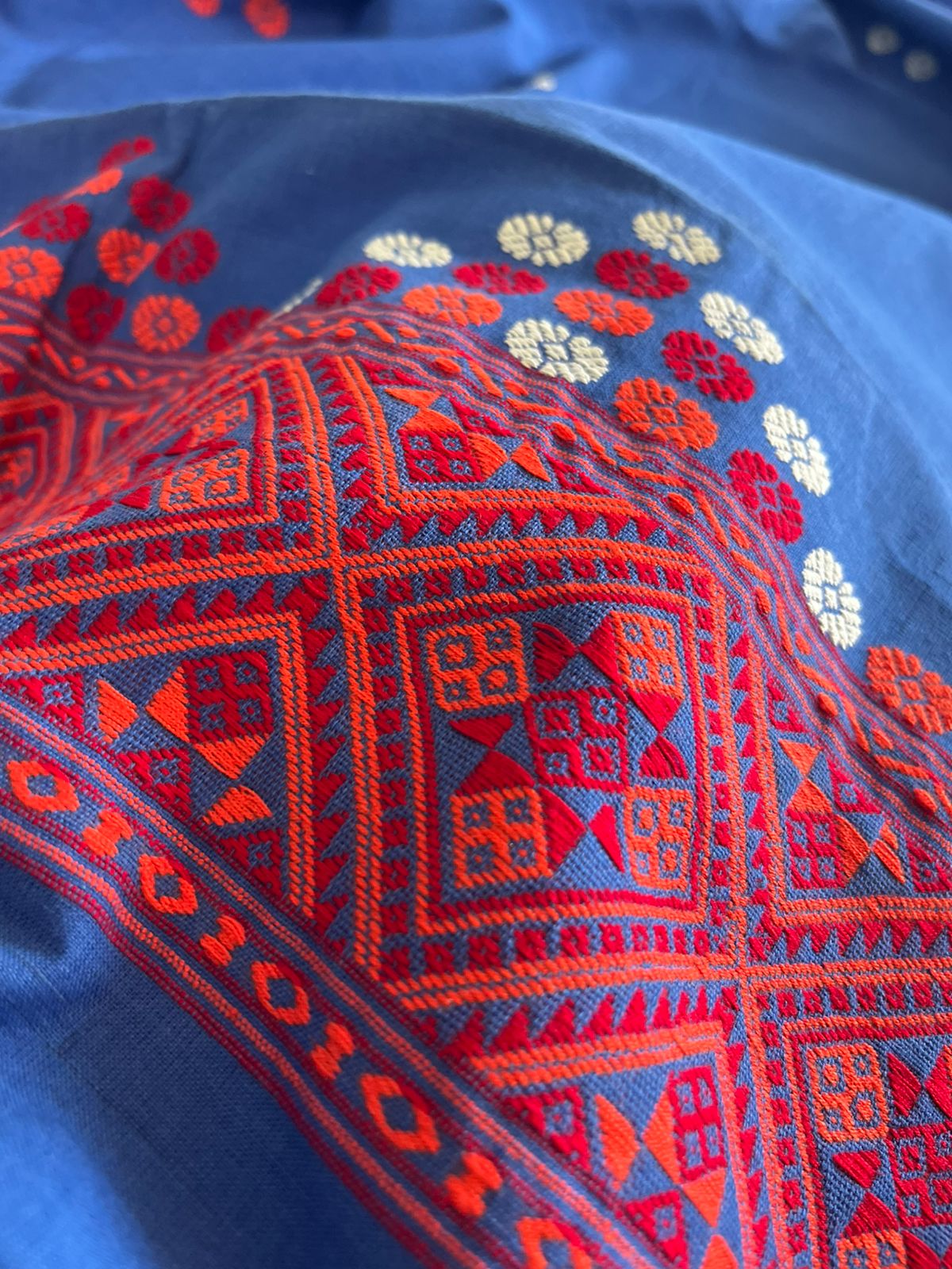 Handwoven Pure Cotton Kurta material from Assam - Blue