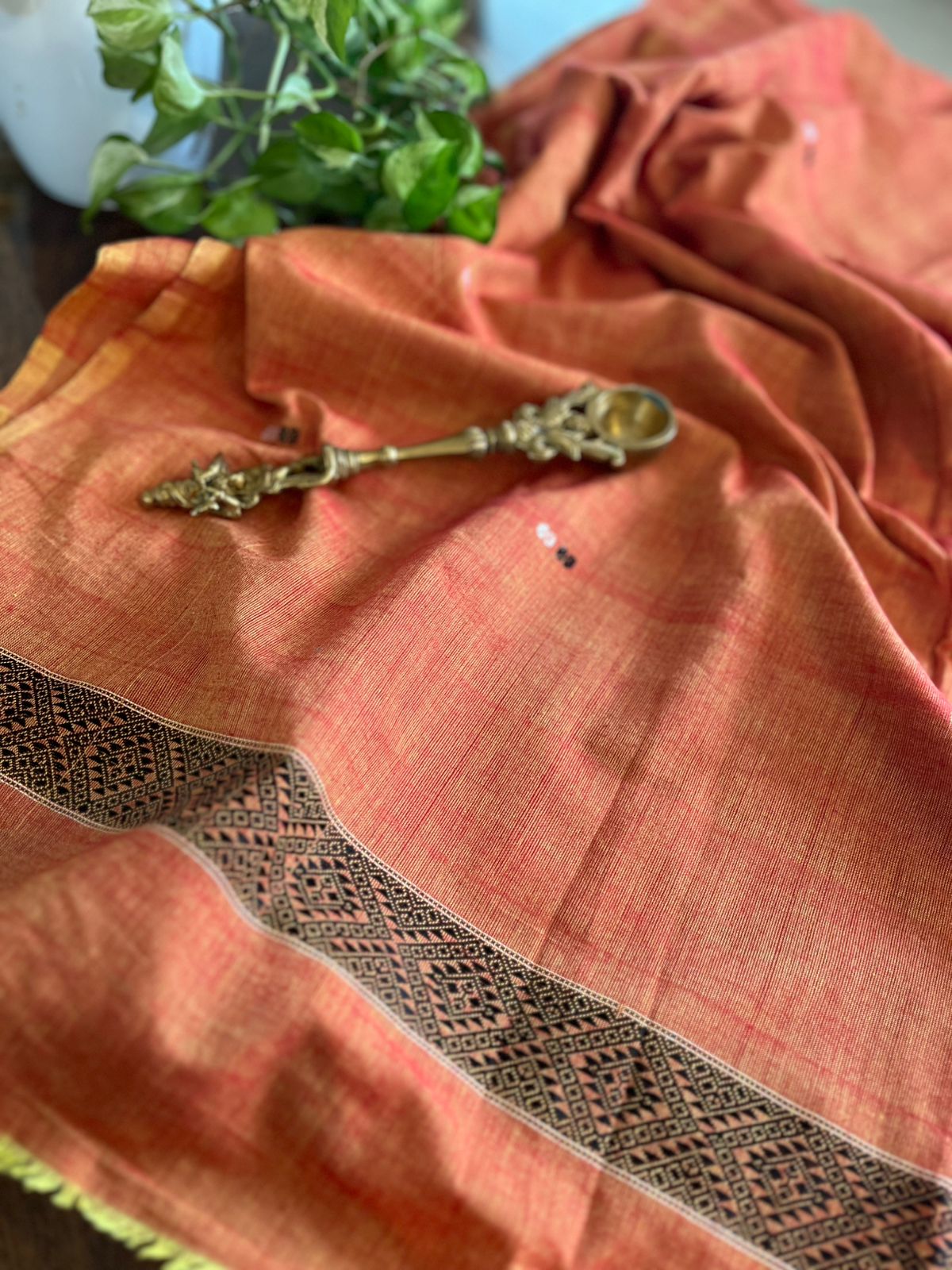 Handwoven Pure Cotton Kurta material from Assam - Orange