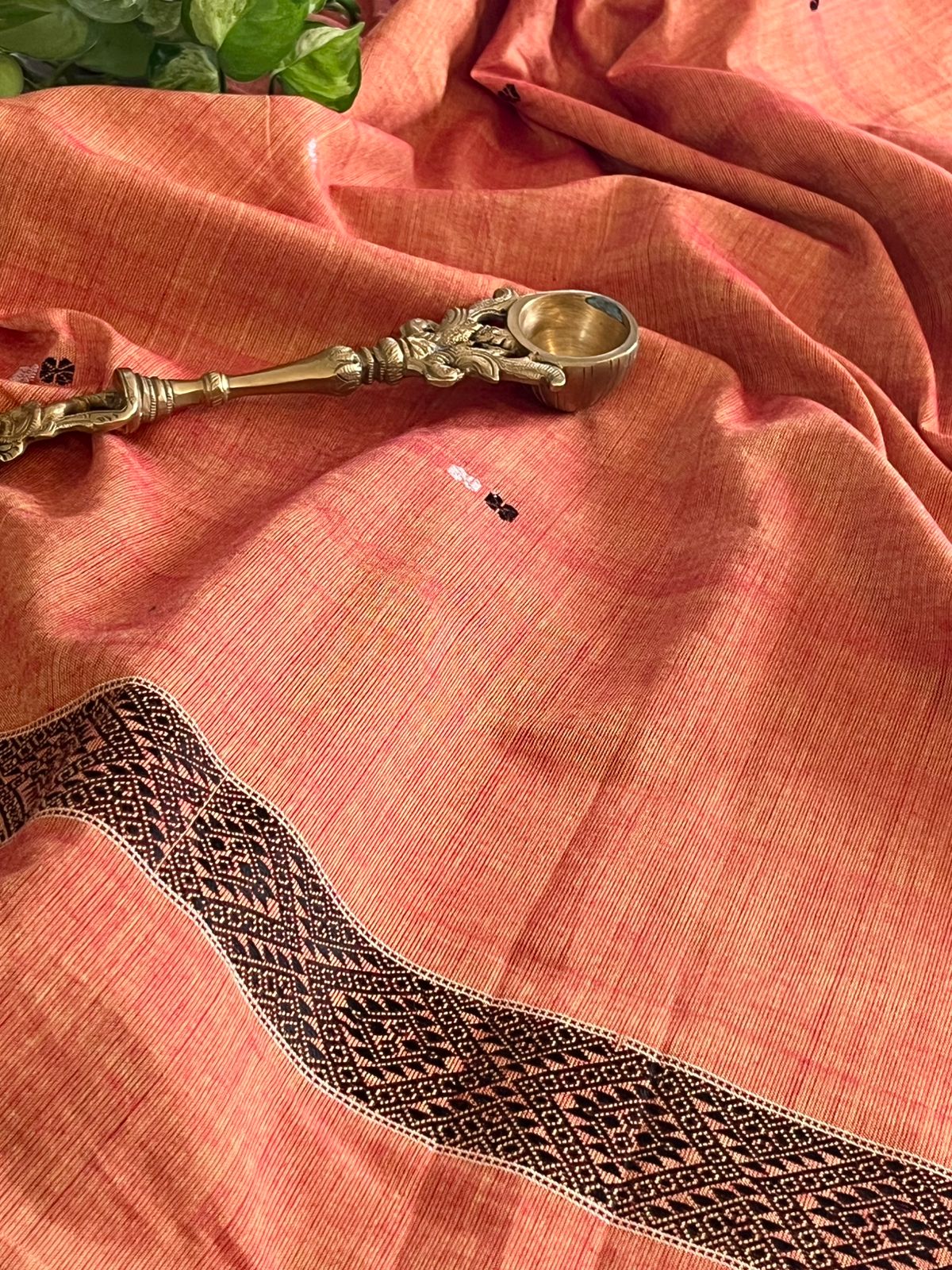Handwoven Pure Cotton Kurta material from Assam - Orange