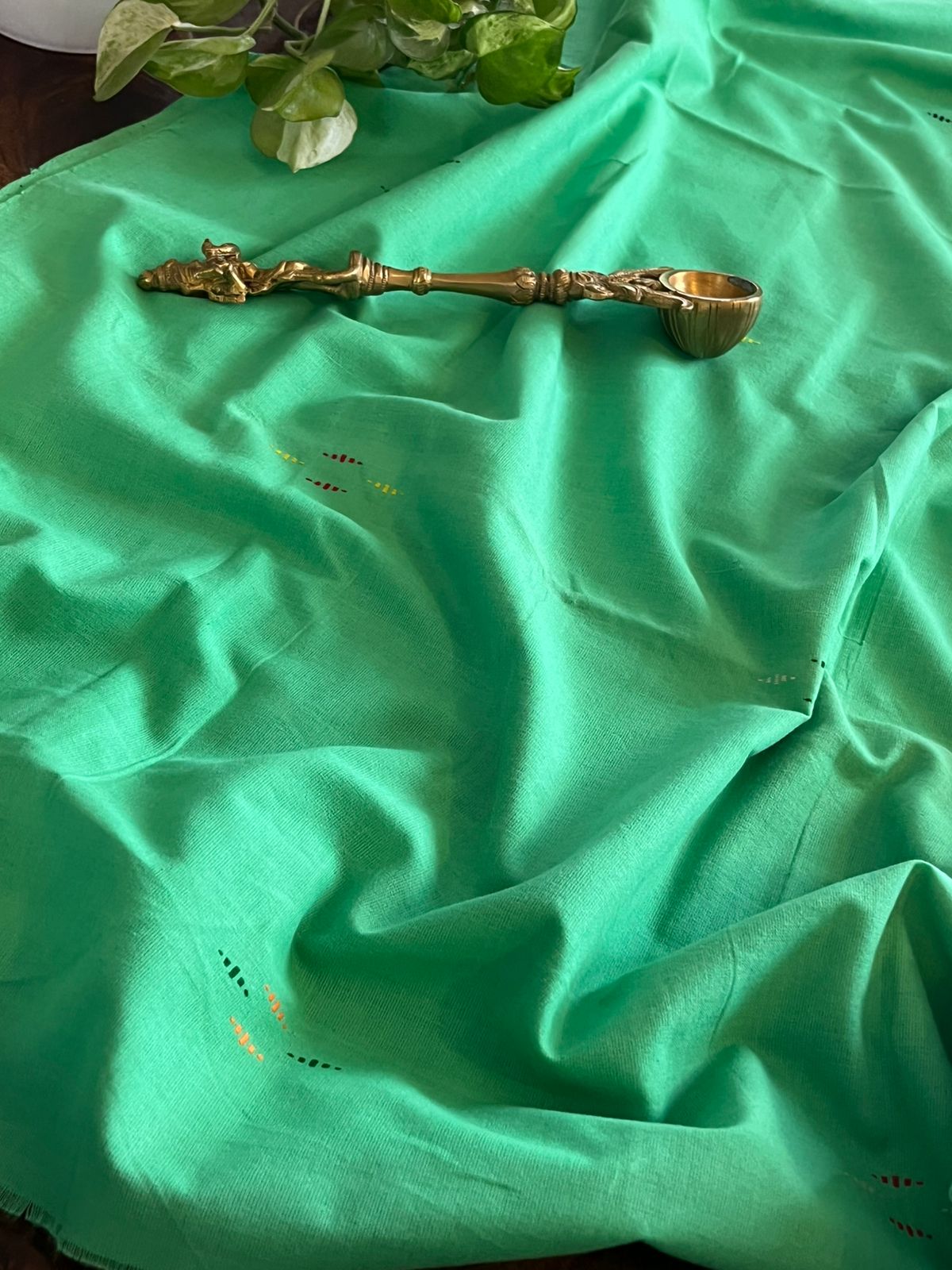 Handwoven Pure Cotton Kurta material from Assam - Green