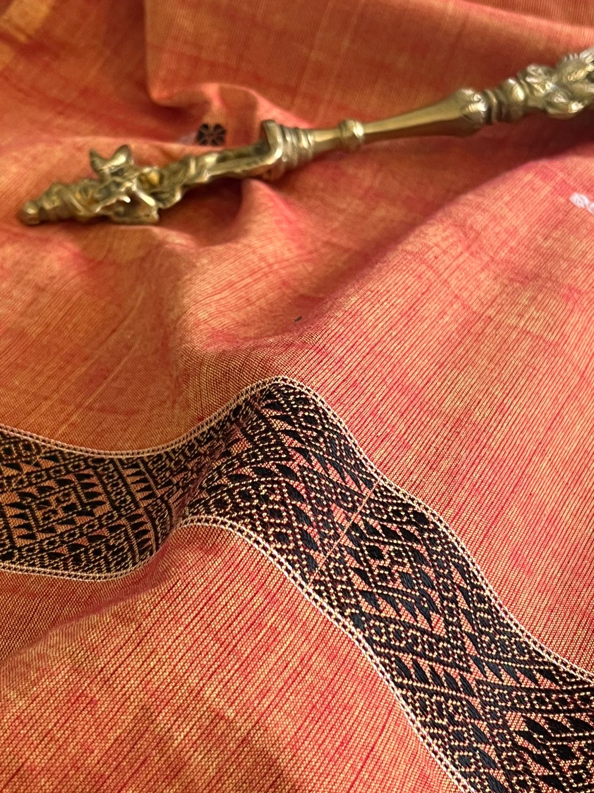 Handwoven Pure Cotton Kurta material from Assam - Orange