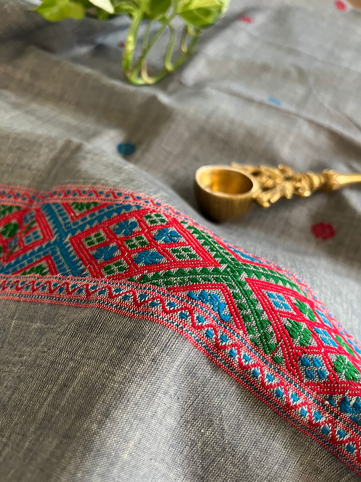 Handwoven Pure Cotton Kurta material from Assam - Grey