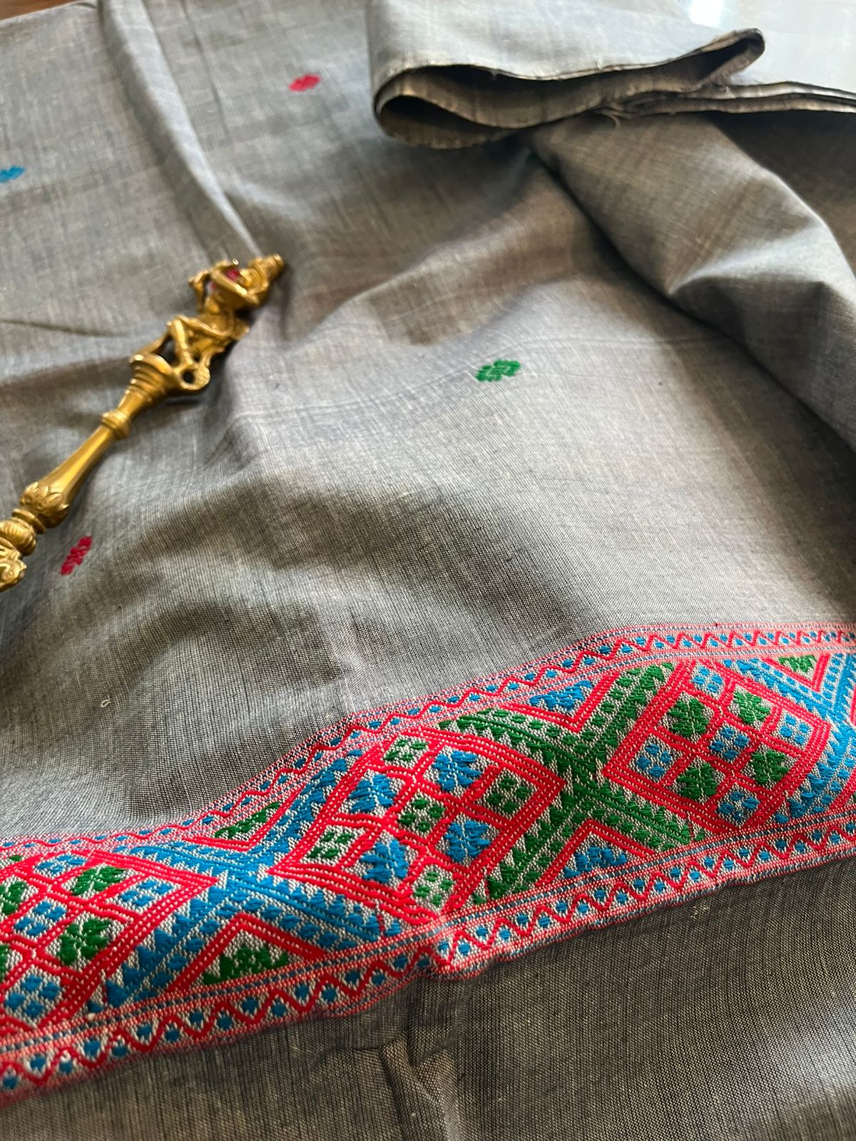 Handwoven Pure Cotton Kurta material from Assam - Grey