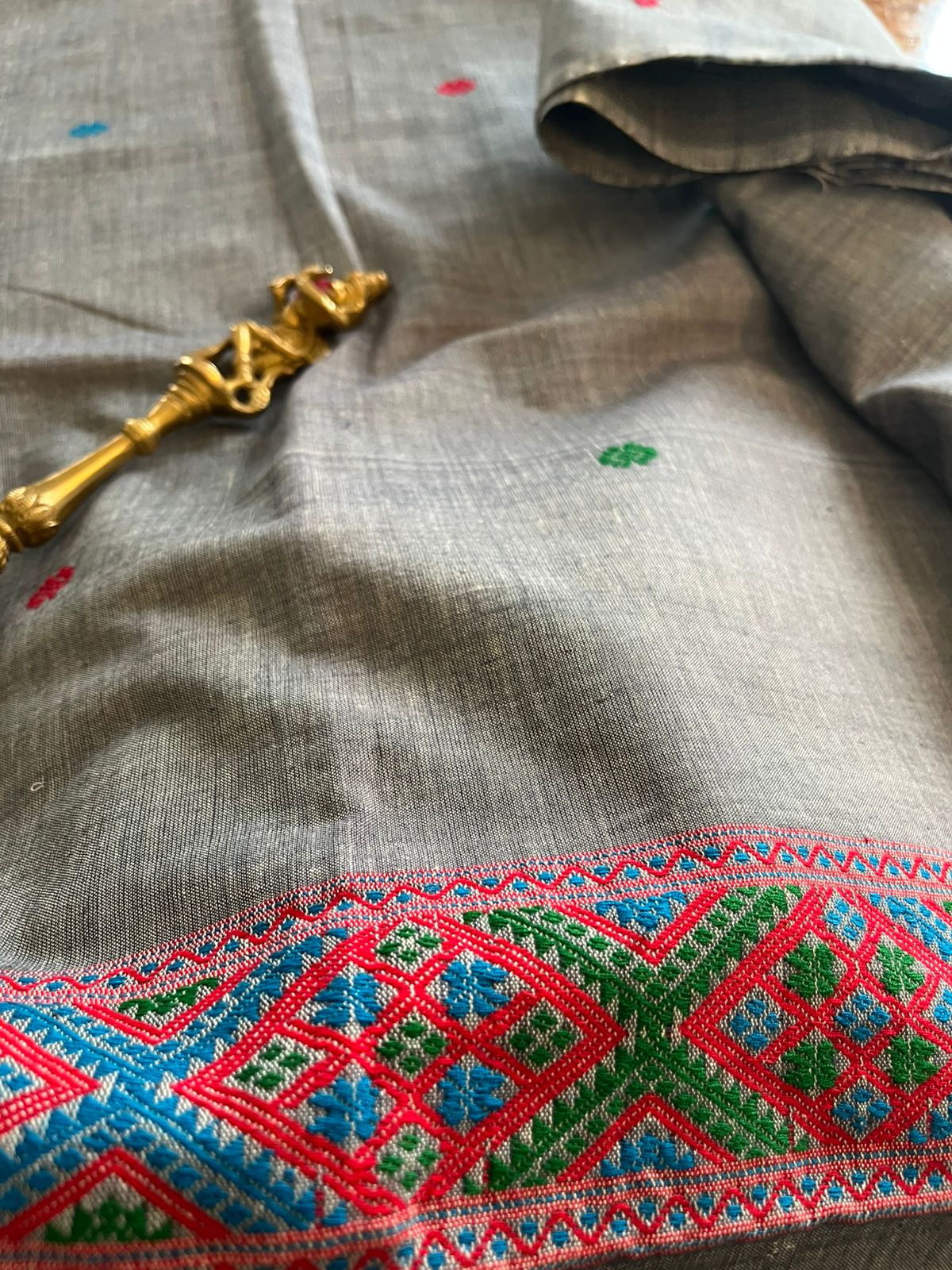 Handwoven Pure Cotton Kurta material from Assam - Grey