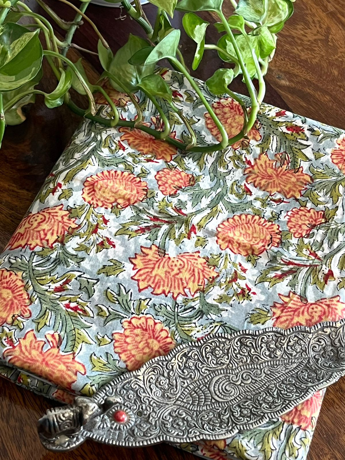 Pure Cotton Printed Kurta Fabric - 25mts - Greyish with Pastel Flowers