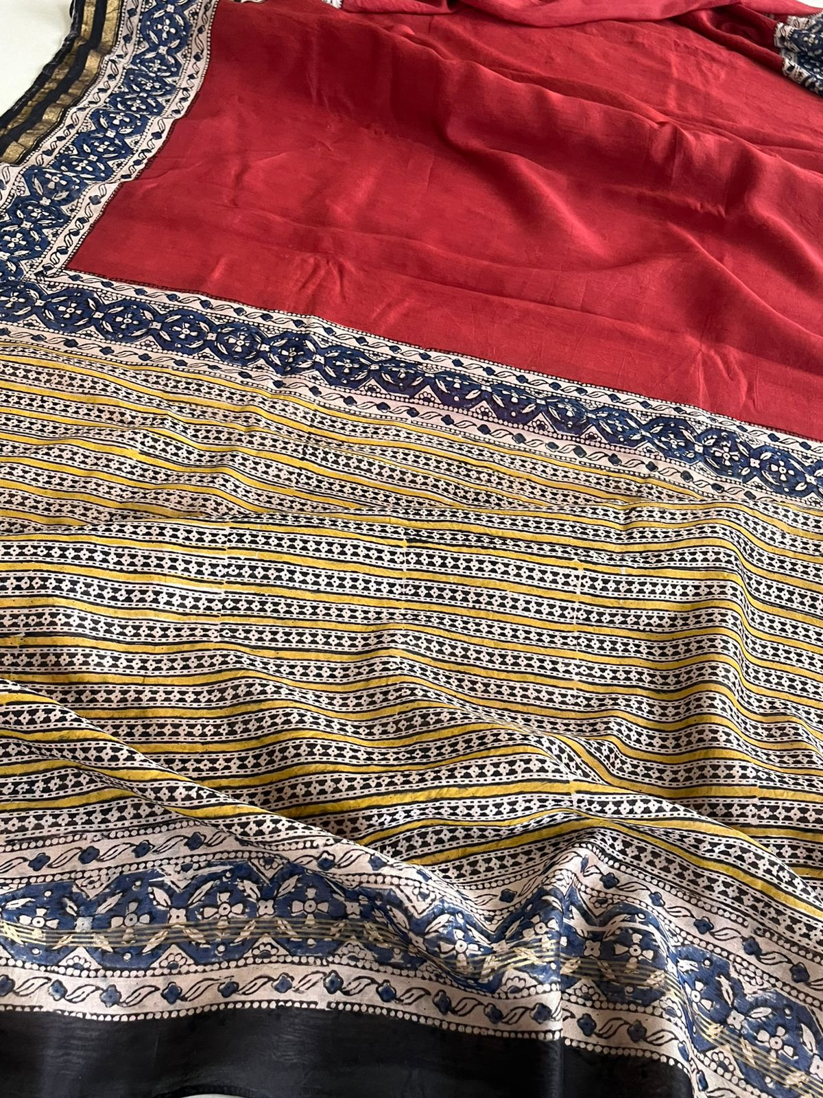 Chanderi Cotton Silk Saree with Handblock Print Saree